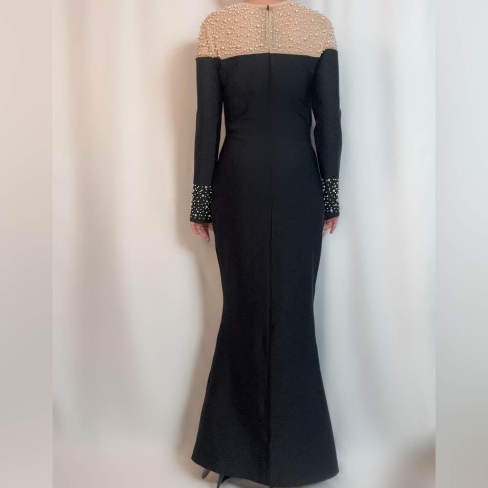 Elegant Black Long Sleeve Dress with Embellished Cuffs